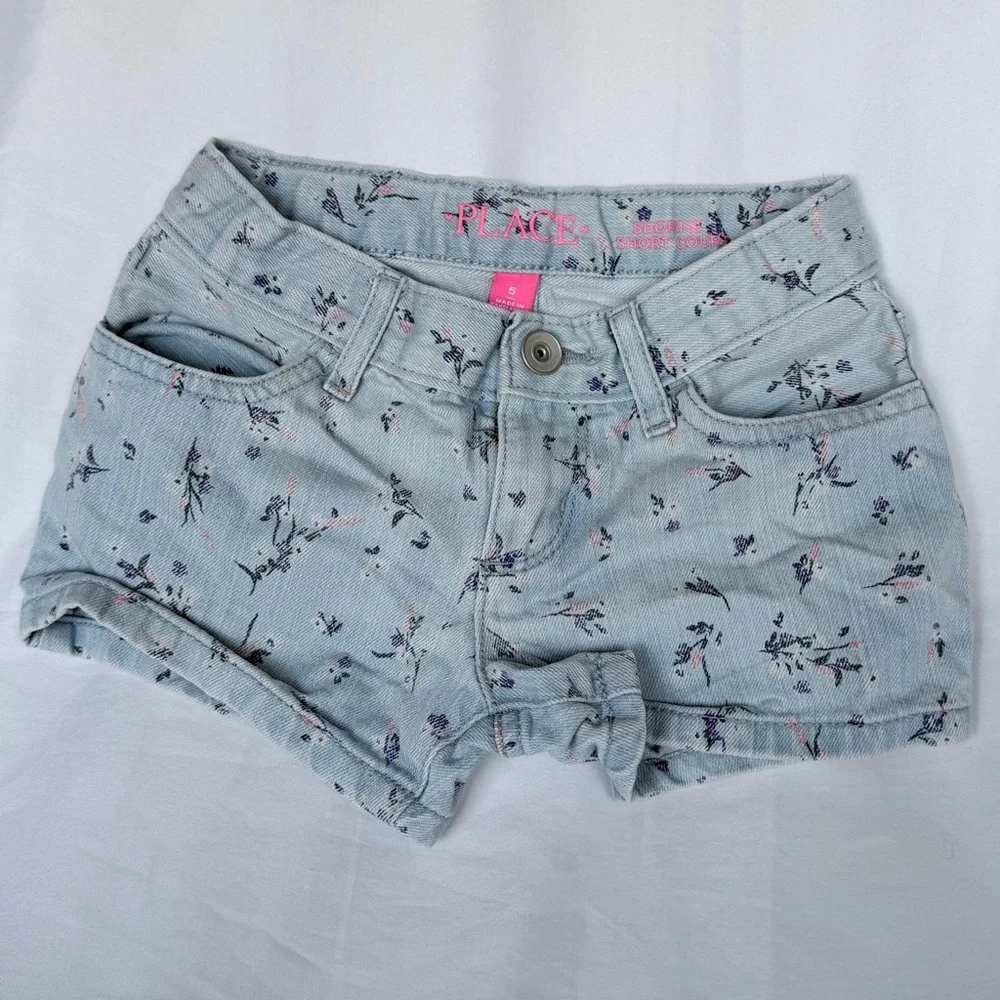 The Children's Place Light Blue Floral Denim Shorts